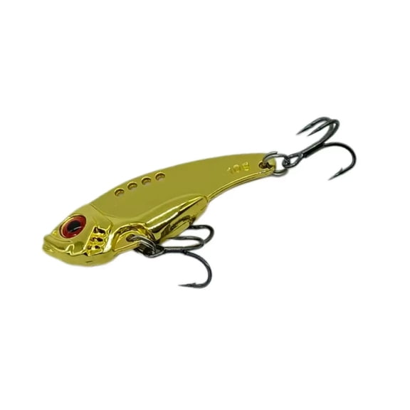Gold 10g Metal VIB Fishing Lure with Treble Hooks Vibrating Bait for Bass Trout Freshwater