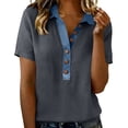 thumbnail image 3 of Tqcoqu Polo Shirts for Women Front Button V Neck Short Sleeve Womens Tops Casual Comfy Loose Fit T Shirts,Gray,Women's S-XXL, 3 of 7