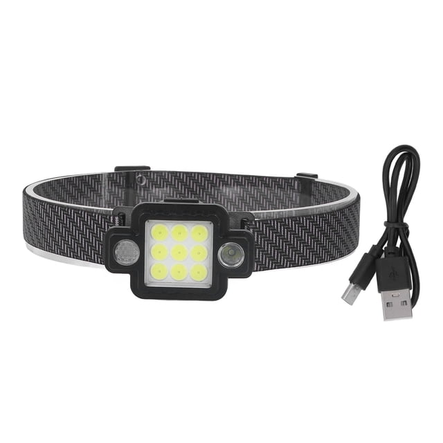 Linterna frontal de trabajo con batería de 2400 mAh, carga USB, COB, luz de advertencia para cabeza y cuello, resistente al agua.