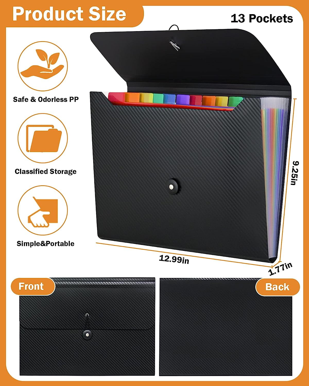 Accordian File Organizer Expanding File Folder, 13 Pockets, A4 Letter Size Paper Document Receipt Folder for Classroom, Home, Office and Travel