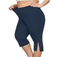thumbnail image 3 of FlorCurve Plus Size Capri Leggings for WomenTummy Control Yoga Pants Stretch Workout Leggings, Navy Blue 2XL, 3 of 7