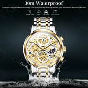 OLEVS Watches for Men Business Dress Luxury Analog Quartz Chronograph Two Tone Gold Plated Stainless Steel Waterproof Luminous Date Casual Mens Wrist Watches Reloj Para Hombre
