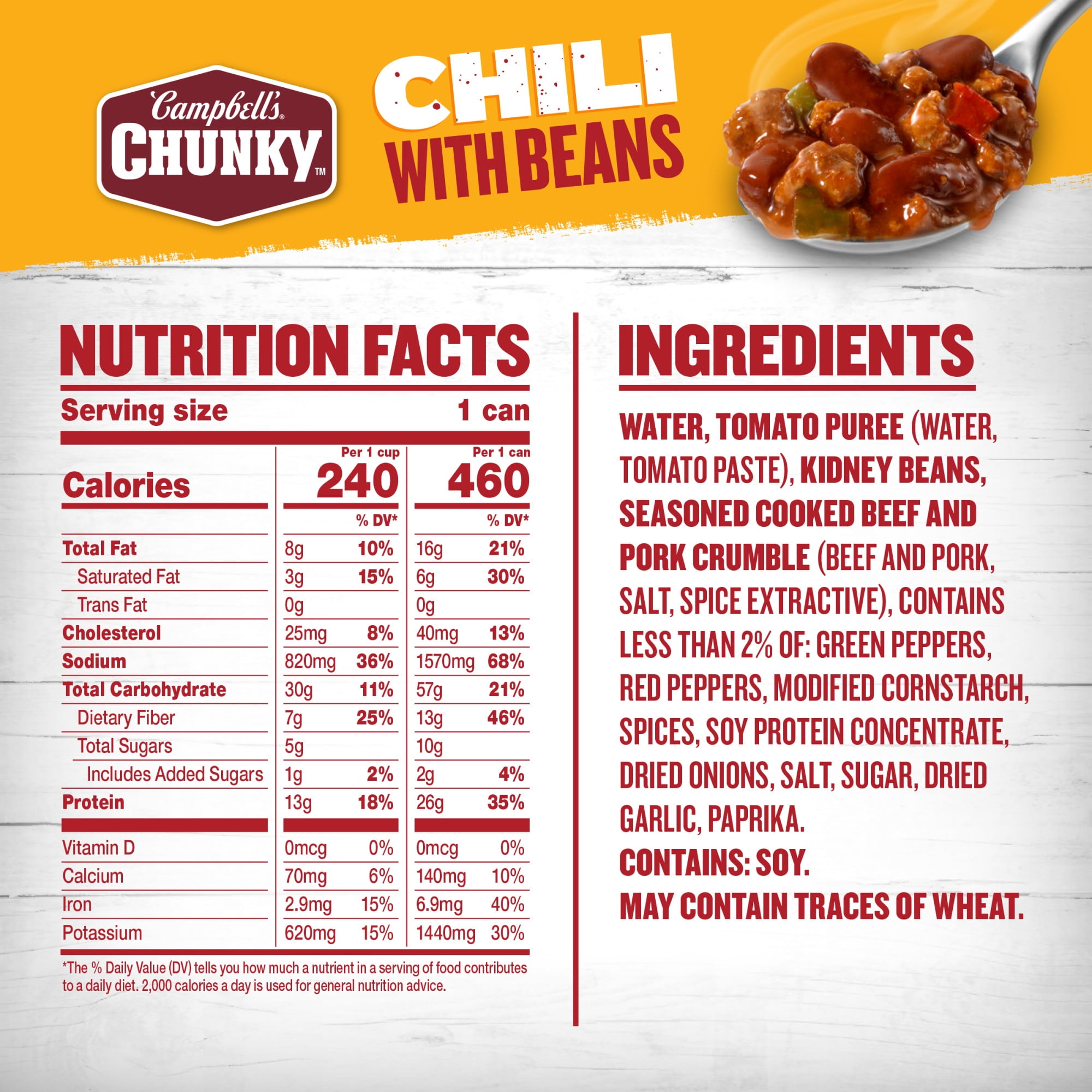 (6 pack) Campbell’s Chunky Chili with Beans, 16.5 oz Can