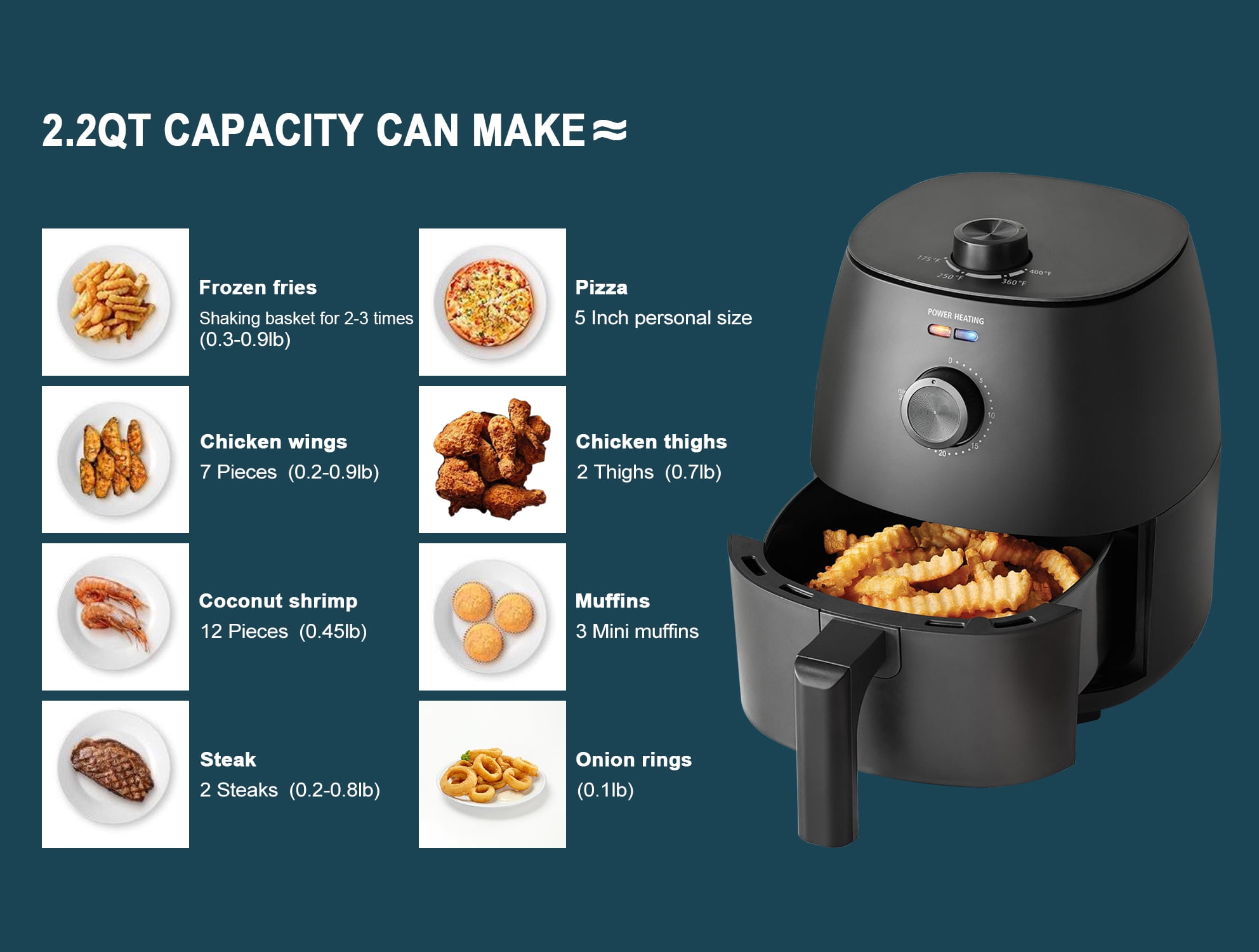 Mainstays 2.2 Quart Compact Air Fryer, Non-Stick, Dishwasher Safe