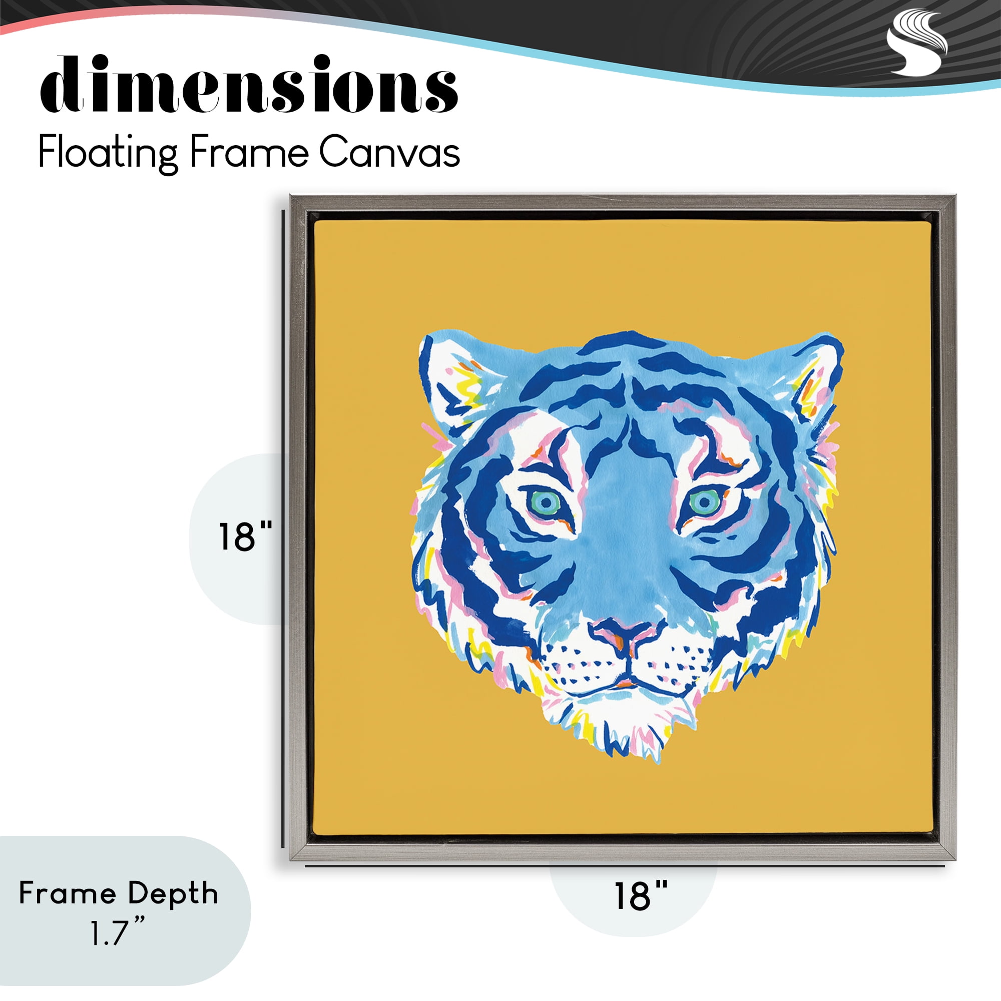 Stupell Industries Blue Tiger over Yellow Gray Framed Floater Canvas Wall Art, design by Karolina Sato