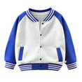 thumbnail image 3 of GiLiling Boys Girls Baseball Jacket School Uniform Fleece Coats Lightweight Jackets Kids Preppy Trendy Tops Long Sleeve Causal Coat (Blue, 6-12 Months), 3 of 6