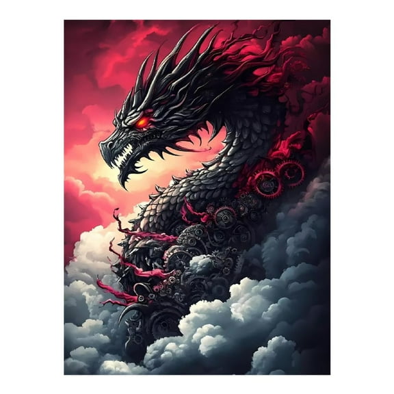 Diamond Art Kit for Adults, Mechanical Dragon Fantasy Art Clouds Diamond Painting for Adults Beginners, DIY Diamond Art Painting Kits, 5D Diamond Painting Crafts for Home Decor 12x16 Frameless