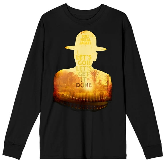 Full Metal Jacket Man In Hat Silhouette Crew Neck Long Sleeve Black Adult Tee-Medium