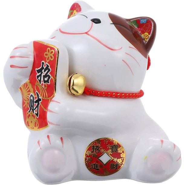 As Shown Hucha de cerámica estatua del gato de la suerte chino Maneki Neko dinero hucha caja de ahorro de dinero tarro de almacenamiento para niños cumpleaños regalo de Año Nuevo