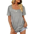 thumbnail image 2 of Liacowi Summer Casual Tops for Women Square Neck Short Sleeve T Shirt Strips Print Basic Top Loose Tunic Blouses Plus Size, 2 of 5