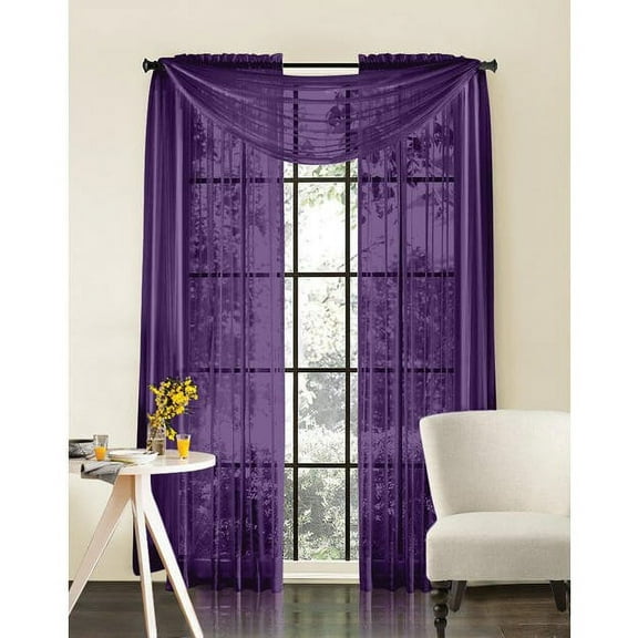 Empire Home Fashion Purple Solid Print Sheer Curtains, Purple, 55” x 95” (2 Panels)