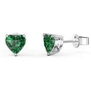 PJ JEWELRY 10k White Gold Plated 1/2 Carat Heart Created Emerald Stud Earrings