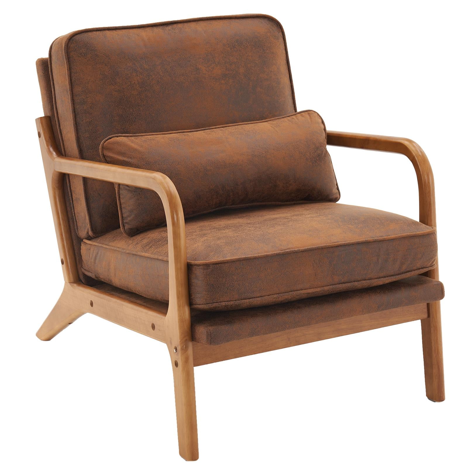 Accent Wood UBesGoo Chair Wood Modern Brown Club Reading Frame Cloth with Bronzing Solid Fabric Upholstered Chair