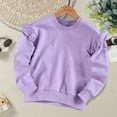 thumbnail image 5 of Ulanda Girls Long Sleeve Shirts Cute Ruffle Shoulder Crewneck Sweatshirts Pullover Tops 5-14 Years (Purple, 1-2 Years), 5 of 5