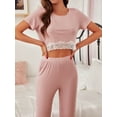 thumbnail image 4 of Richie House Lounge Set Womens Crop Lace Top Pants Pullover Sleep Cotton Pajama RHW4022, 4 of 7