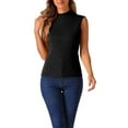 thumbnail image 1 of Unique Bargains Blouse à Col Montant pour Femmes Été Tricotée Sans Manches Noir TP, 1 of 5