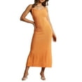 thumbnail image 1 of xiaxaixu Robe Longue d'Été Ajustée pour Femmes Couleur Unie Sans Manches Coupe Basse Robe à Bretelles Spaghetti en Tricot, 1 of 6