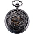 thumbnail image 1 of Reloj de bolsillo mecánico antiguo Dragón y Fénix (negro) Esfera esqueleto con cadena para hombres y mujeres, 1 of 3