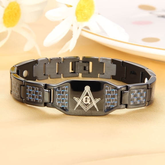 1pc Magnetic Bracelet For Men, With Unique Blue Carbon Fiber Titanium Steel Magnetic Bracelet,Black,316 Stainless Steel