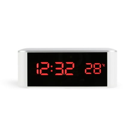 LED Alarm Clock Thermometer Digital Wall with Seconds for Seniors Heavy Sleepers Adults,Red Words