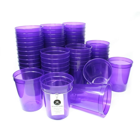 

Rolling Sands 16 oz Reusable Plastic Cups 50 Pack USA Made BPA Free Dishwasher Safe Translucent Purple Tumblers