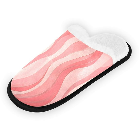 Women's Men's Slippers, Non-Slip Travel Unisex Fleece House Shoes Simple Wavy