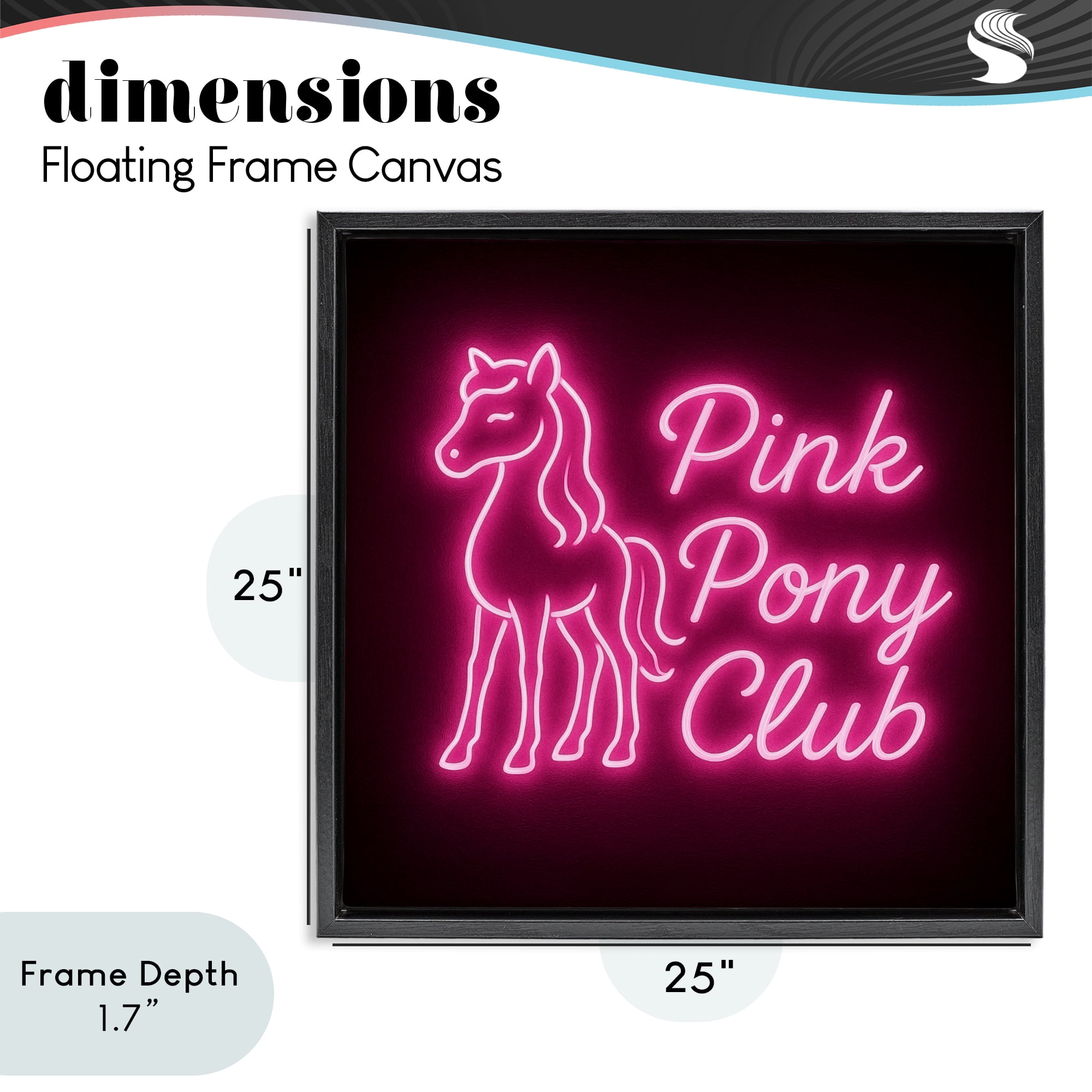 Stupell Industries Pink Pony Club Neon Black Framed Floater Canvas Wall Art, design by Grotto Studios