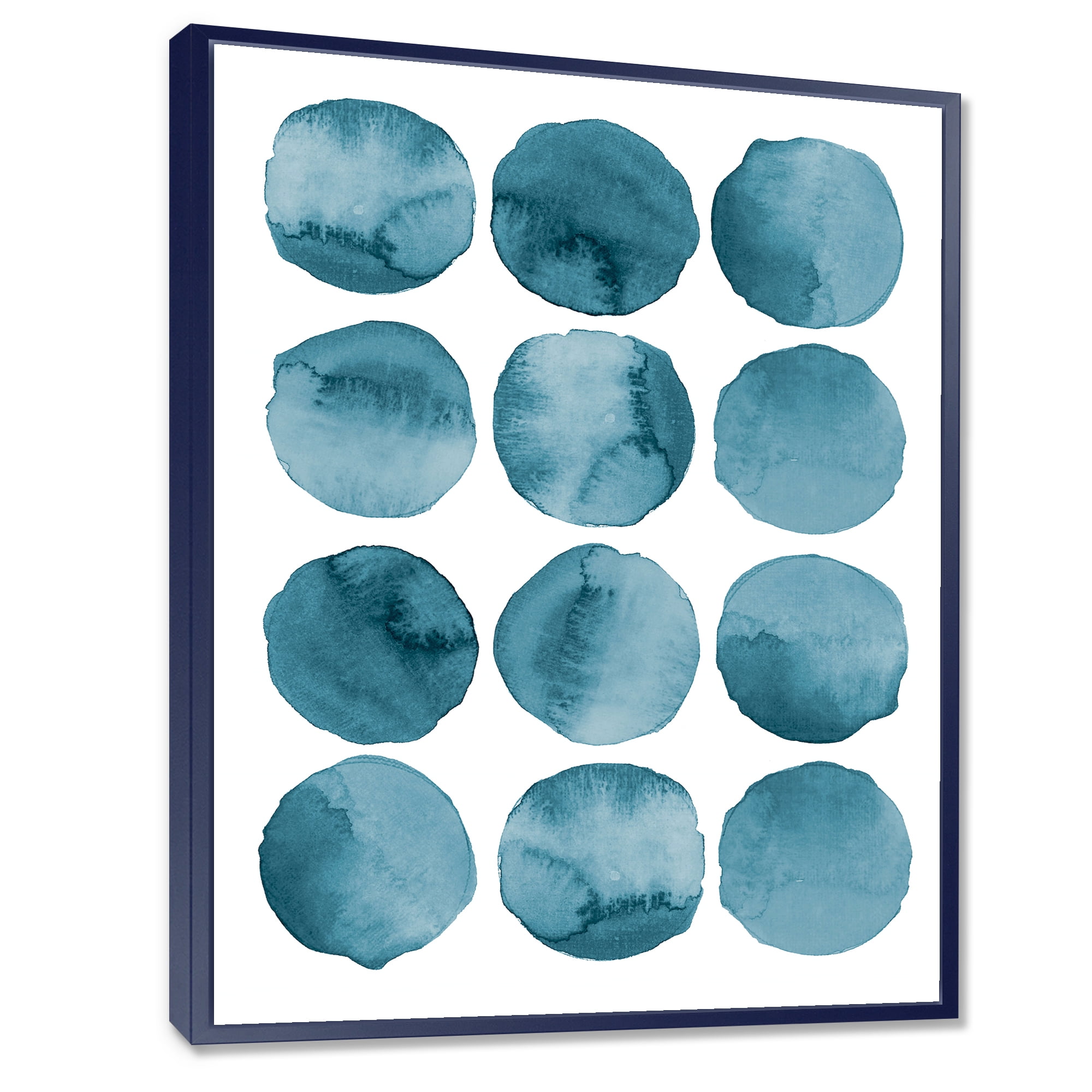 Designart 'Blue Aquamarine Circles Geometric Elements' Modern Framed Canvas Wall Art Print