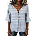 thumbnail image 4 of Stralyhd 3/4 Length Sleeve Womens Tops 2026 Summer Loose Casual V Neck Henley Blouses Vacation Tops Work Shirts Light Blue S, 4 of 6