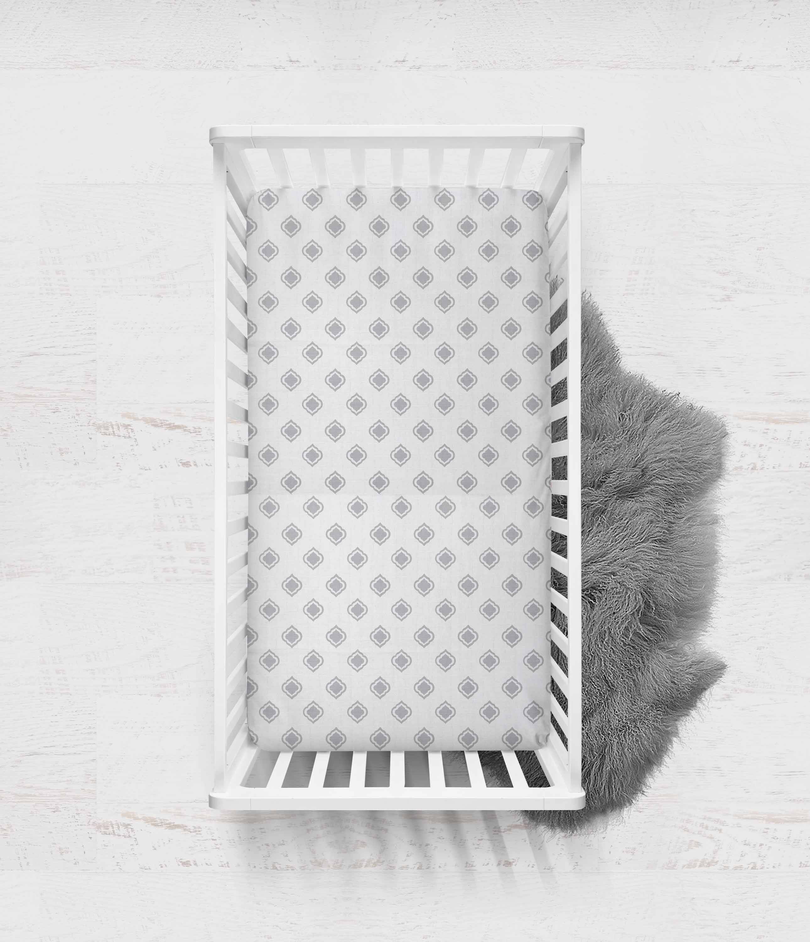 Bacati - Morocan Tiles Crib/Toddler Bed Fitted Sheets 100% Cotton Muslin 2 Pack, Gray