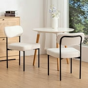 Hommpa Boucle Dining Chairs Set of 2 Modern Upholstered Kitchen Dining Room Chairs with Backrest & Metal Legs Accent Side Chairs White for Dining Kitchen Living Room Bedroom