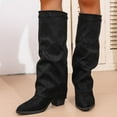 thumbnail image 6 of Xfvqtps Winter Boots for Women Fashion Knee High Boots with Adjustable Buckle Chunky Heel Pointed Toe Faux Suede Slouchy Casual Boots Black, 6 of 9