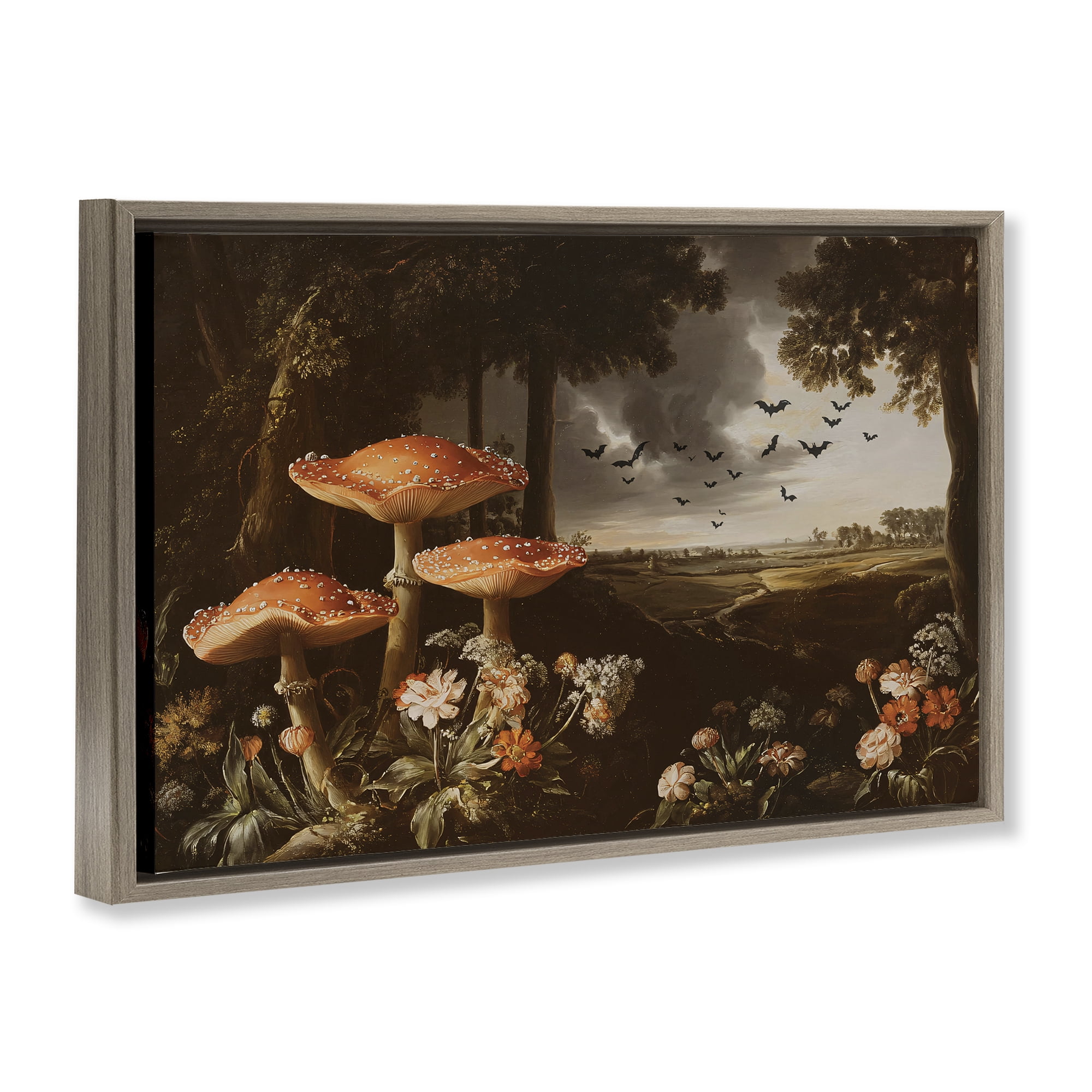 Stupell Industries Bats in Autumn Forest Brown Framed Floater Canvas Wall Art, design by Jacky Ngan