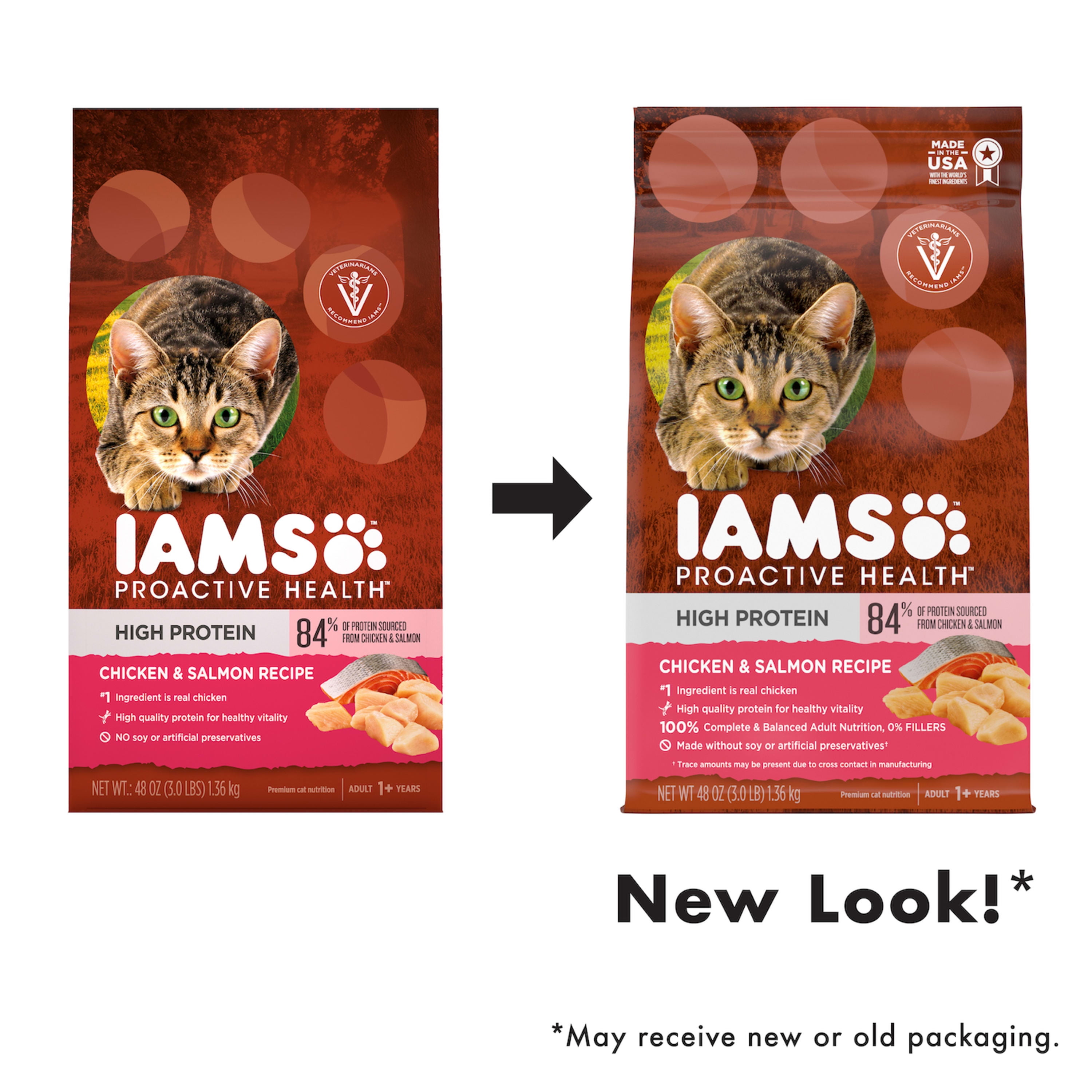 IAMS PROACTIVE HEALTH High Protein Adult Dry Cat Food with Chicken Salmon 3 lb. Bag