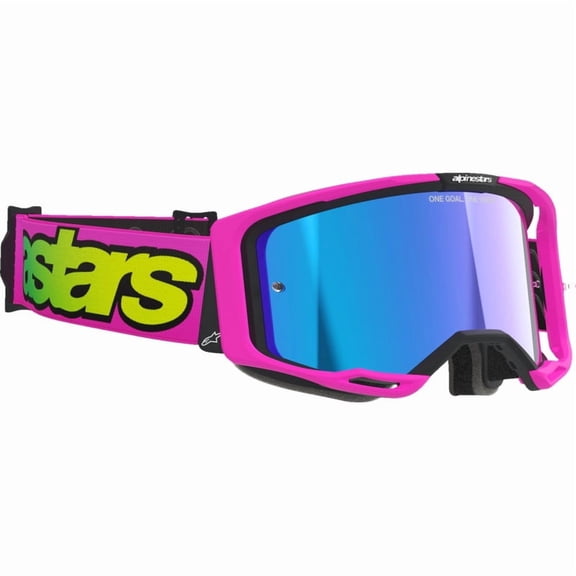 Alpinestars Vision 8 Vista Goggles (One Size Fits Most, Fluo Pink/Fluo Yellow / Mirror Blue Lens)