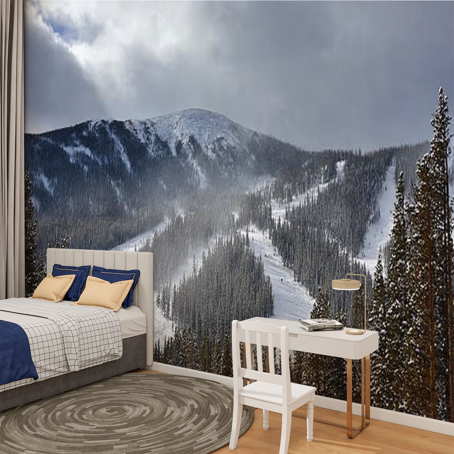 Peel and Stick Wallpaper winter park ski area skiings Modern Art Wall Mural Decor Self Adhesive and Removable 100in x 144in