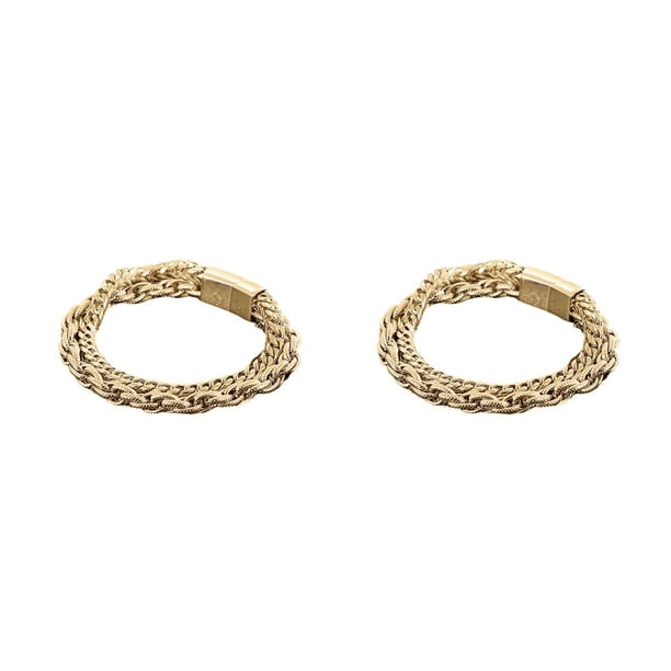 Brazalete de Acero Qarigey para hombre Cadenas de metal decoración regalo de fiesta de cumpleaños Oro 2Conjunto