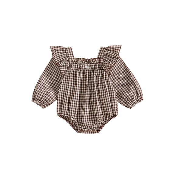 RUINIXCW Newborn Baby Girl Spring Fall Winter Outfit Plaid Gingham Bubble Romper Infant Girl Clothes Long Sleeve Square Neck Sweet Bodysuit Playsuit