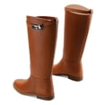 thumbnail image 3 of YDN Women Basic Round Closed Toe Knee High Boots Pull On Mental Buckle Wide Calf Flat Riding Boots Walking Trip Retro Shoes Size 13 Brown, 3 of 4
