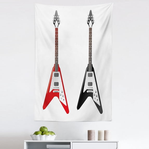 Guitar Tapestry, Musical Instrument with V Shaped Design Famous Rock and Roll Strings Creativity, Fabric Wall Hanging Decor for Bedroom Living Room Dorm, 5 Sizes, Multicolor, by Ambesonne