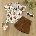 thumbnail image 2 of XUELUO Baby Boys Casual Outfit Sets Summer Cartoon Cowboy Print Lapel Botton Down Short Sleeve T Shirt Tops Shorts Gentleman Two Piece Sportwear,Brown,18-24 Months, 2 of 6