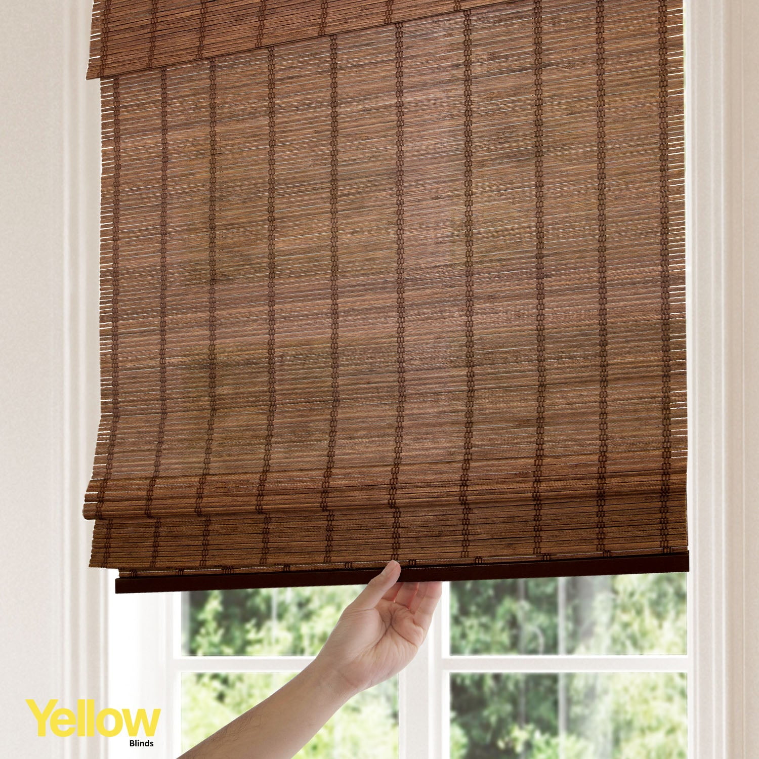 Yellow Blinds 23"W x 64"H Natural Woven Cordless Light Filtering Bamboo Roman Shades for Window, Coffee