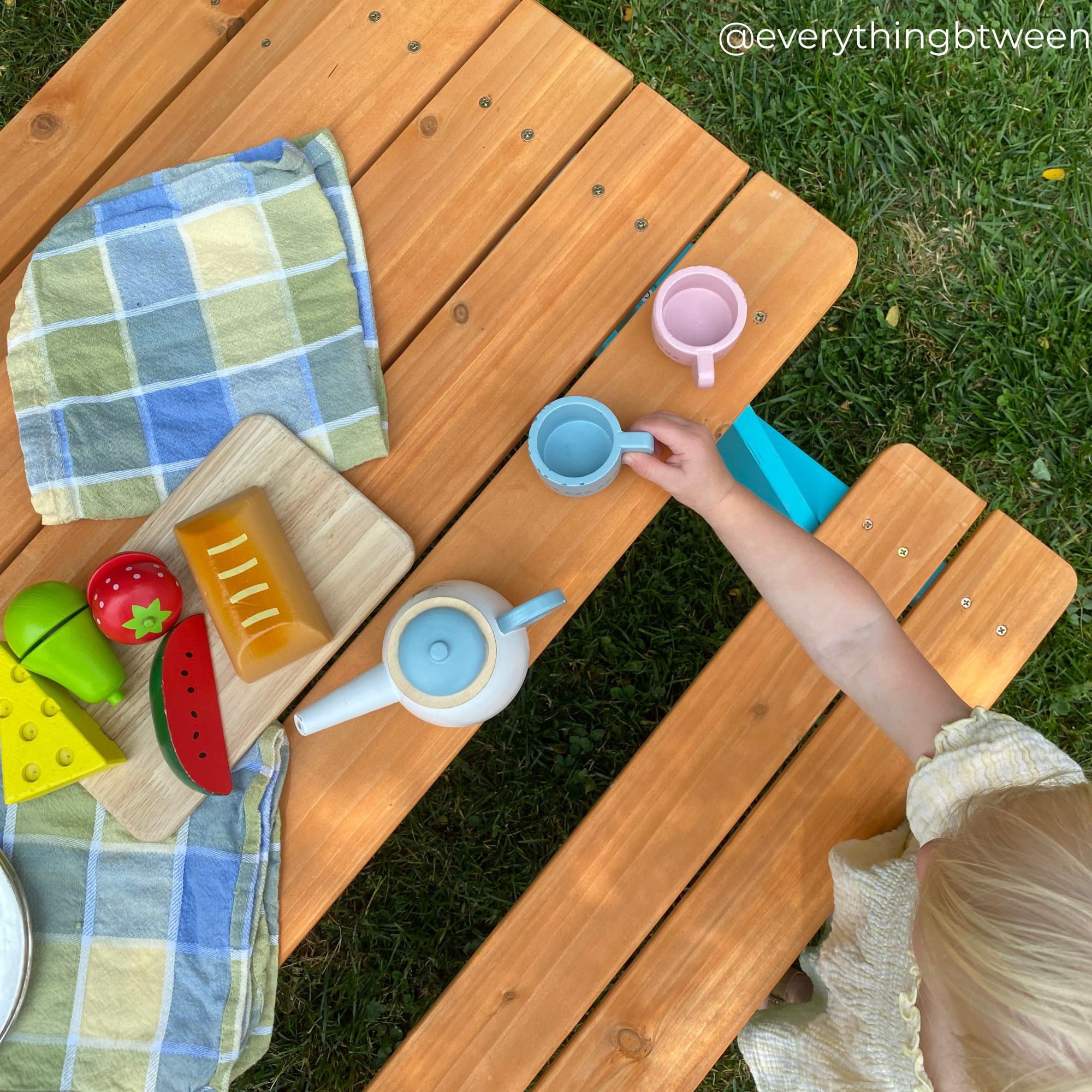 Teamson Kids Outdoor Wooden Picnic Table & Bench Set for Backyard, Patio, Garden, Weather-Resistant Finish