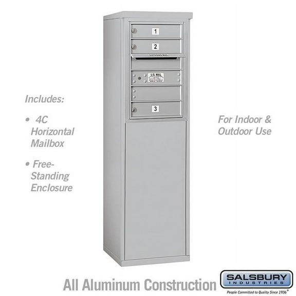 Salsbury Industries  17.75 x 52.875 x 18.5 in. Free-Standing 4C Horizontal Mailbox Unit - Front Loading - USPS Access, Aluminum