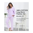 thumbnail image 3 of MAYFISH 100% Cotton Pajama Sets for Women Long Sleeve Sleepwear Button Down Pjs Fall 2 Piece Lounge Sets S-XXL(Light Purple, Large), 3 of 7