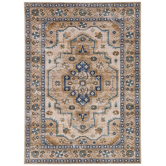 Linon Washable Wright Polyester 5'x7' Rug in Ivory