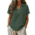 thumbnail image 5 of Jerdar Women's Casual Linen Blouse Collared V-Neck Short Sleeve Button Detail Curved Hem Summer Top XXL, 5 of 6