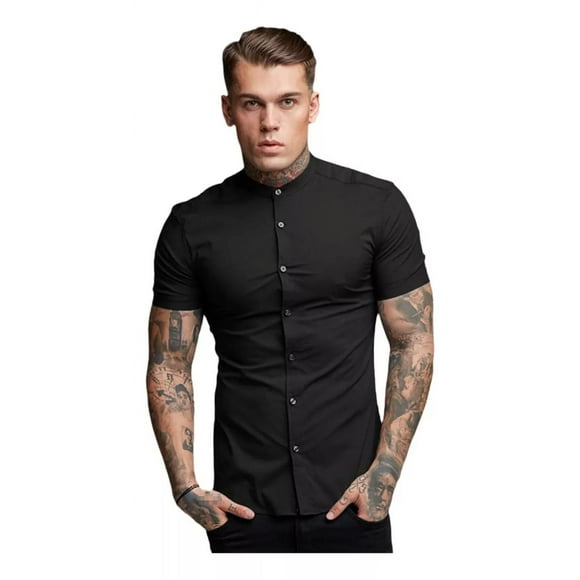 Camisa Hombre Manga Corta Corte Pegado Strech Cuello Mao G