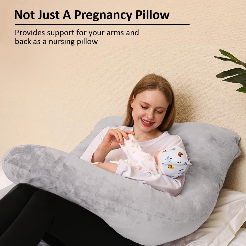 Memory Foam Pillow  J Shape Pillows For Sleeping Body Adults Maternity Women With Removable Cover Light Grey