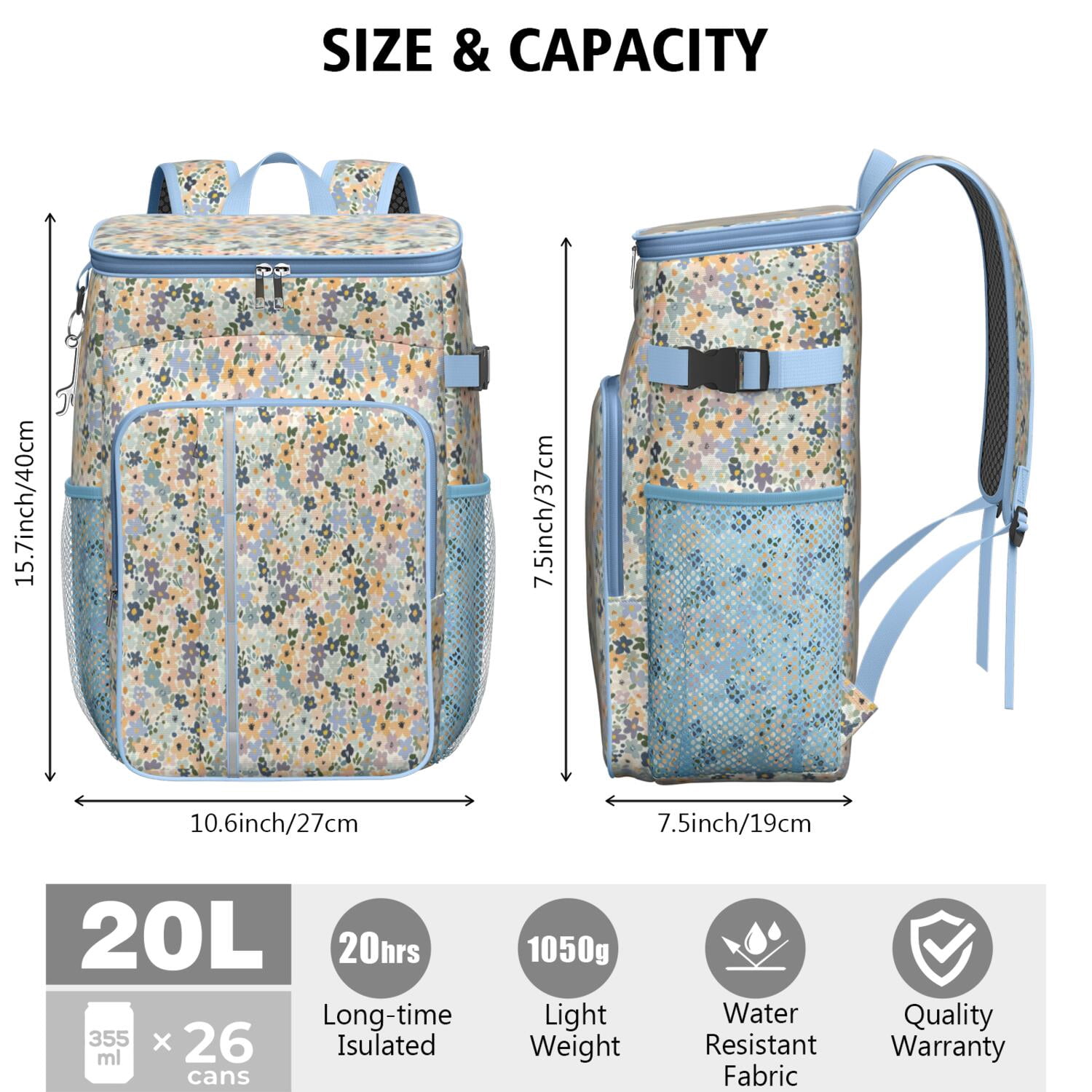 Travel Cooler Bag - Pioneer Flower Camping Beer Cooler Backpack with Bottle Opener- Waterproof Insulated Picnic Backpacks - Cooler Bag for Beach